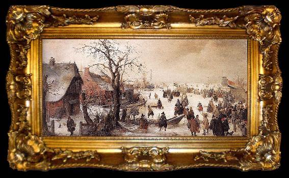 framed  Hendrick Avercamp Winter Scene on a Canal, ta009-2